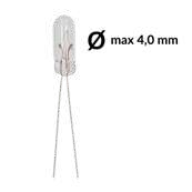 Wire base miniature incandescent light bulbs, T1 1/4 40mA 14V. Pack of 5 pcs.